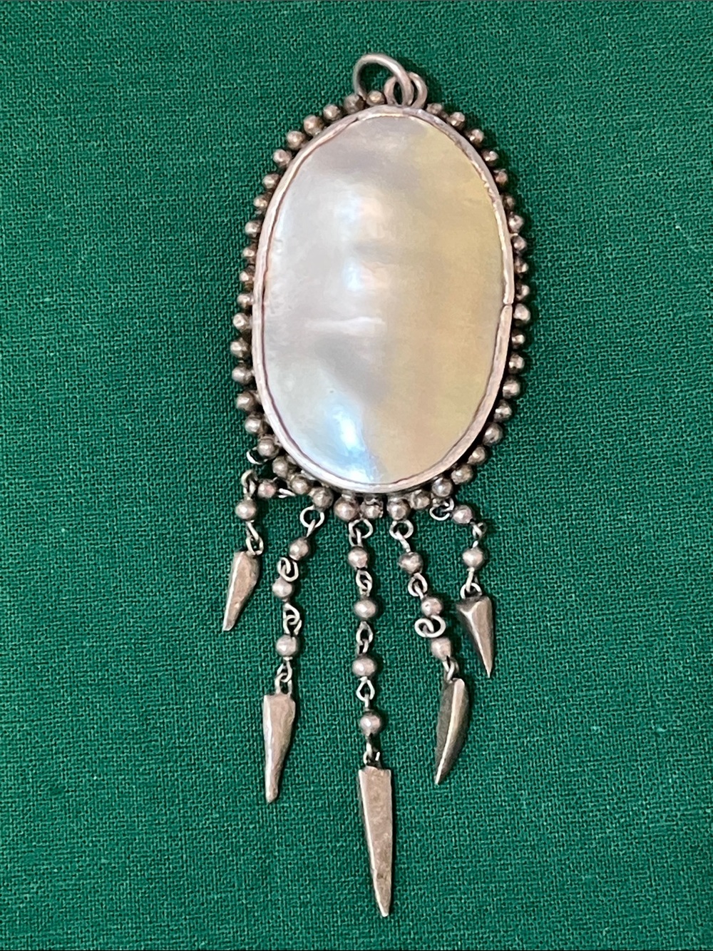 Source Unknown Silver Mother-of-Pearl Oval Dangle Pendant